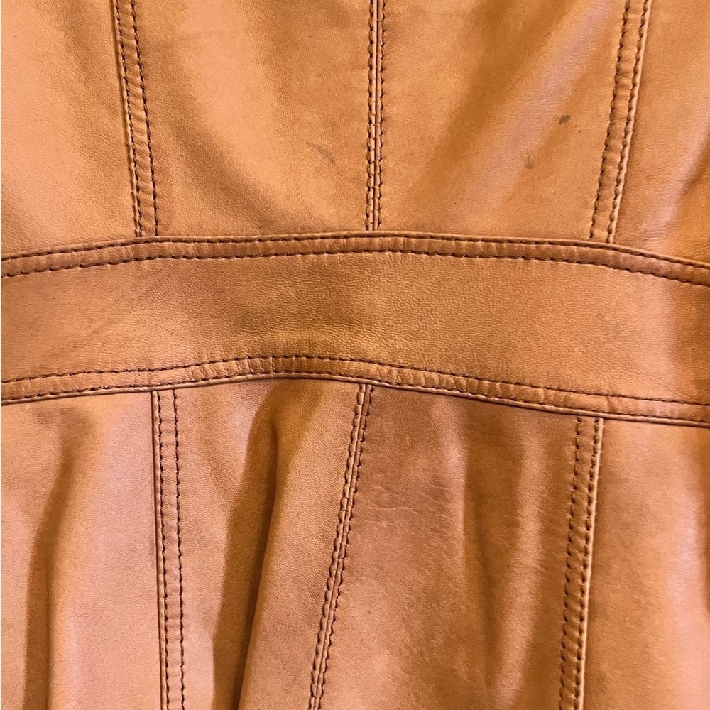 Vintage Y2K Zara Tan Leather Jacket Tailored Fit Hip Length - Picture 3 of 10